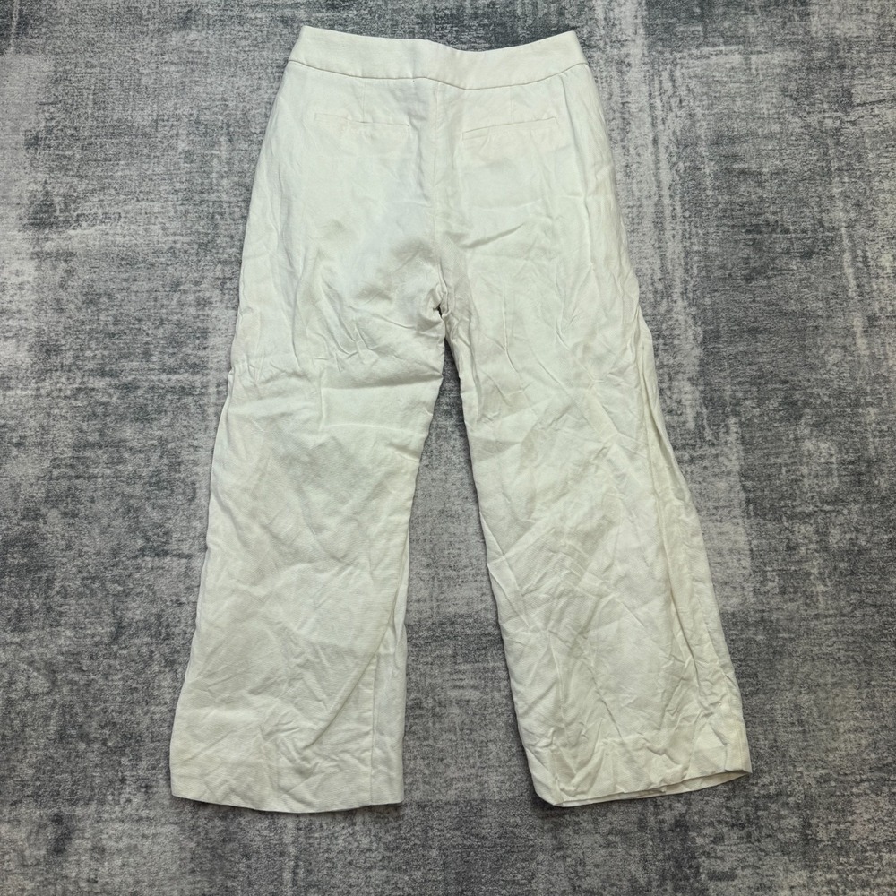 J Crew Pants Women 4 White High Rise Pleated Linen Wide Leg Crop Trouser Minimal - Picture 3 of 12